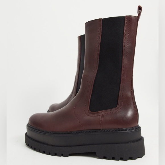 Mango platform burgundy leather Chelsea lug sole boots size 6.5 / 37 - Picture 10 of 10